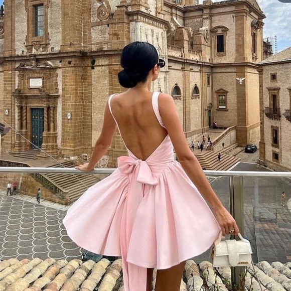 House of CB 'Florianne' Soft Peach Bow Mini Dress‎ size L D-DD Tall - Picture 3 of 15